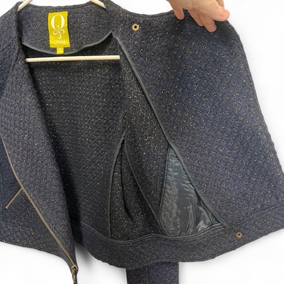 QMack Metallic Tweed Navy Blue Moto Jacket with Working Pockets Size Medium - Picture 4 of 16